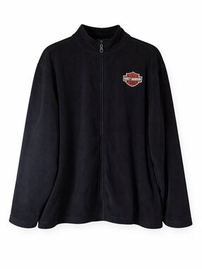 Harley Davidson Fleece Jacket XL Black Full Zip Motorcycle Logo Graphic Biker